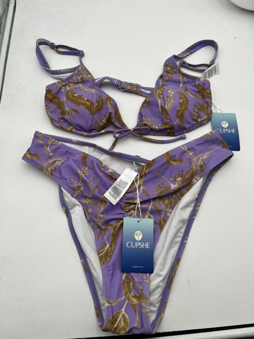 Cupshe Womens Purple Floral Bikini Set Adjustable Straps L Bottom M Top NWT